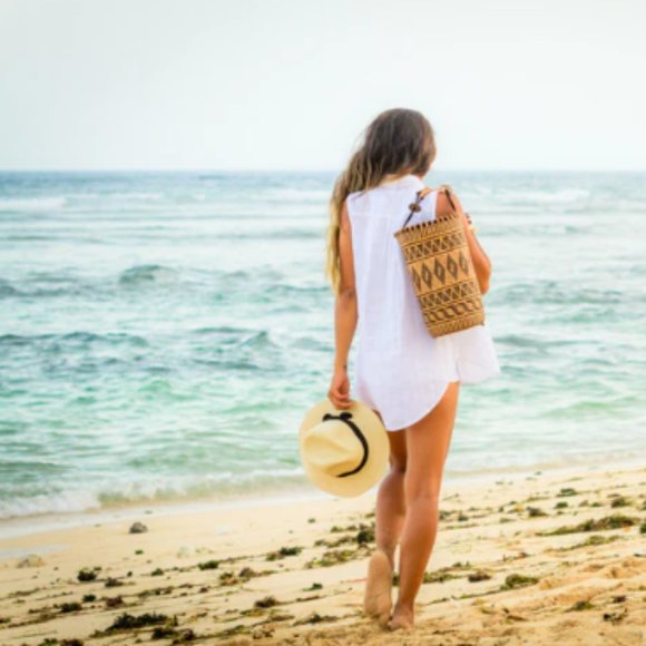 Tribal Pattern Rattan Boho Vegan Backpack Yoga Bag/Farmers Market - Picture 5 of 11